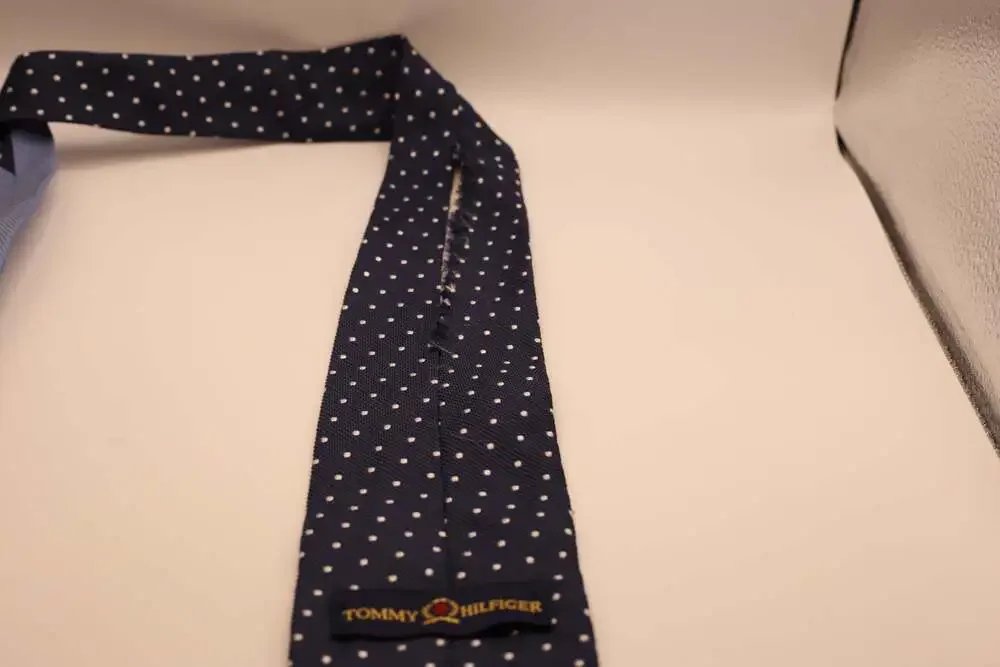 Tommy Hilfiger Navy Blue and White Polka Dot Silk Necktie